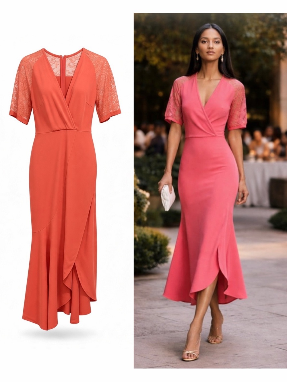 Elie Saab Pink Lace Sleeve Midi Dress 6 Wedding Cocktail NWT 🔴